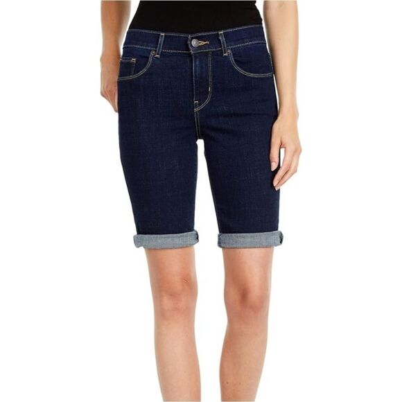 Levi's 545 Women's Bermuda Stretch Pockets Cuff Mid-Rise Distressed Denim Short - Picture 2 of 9